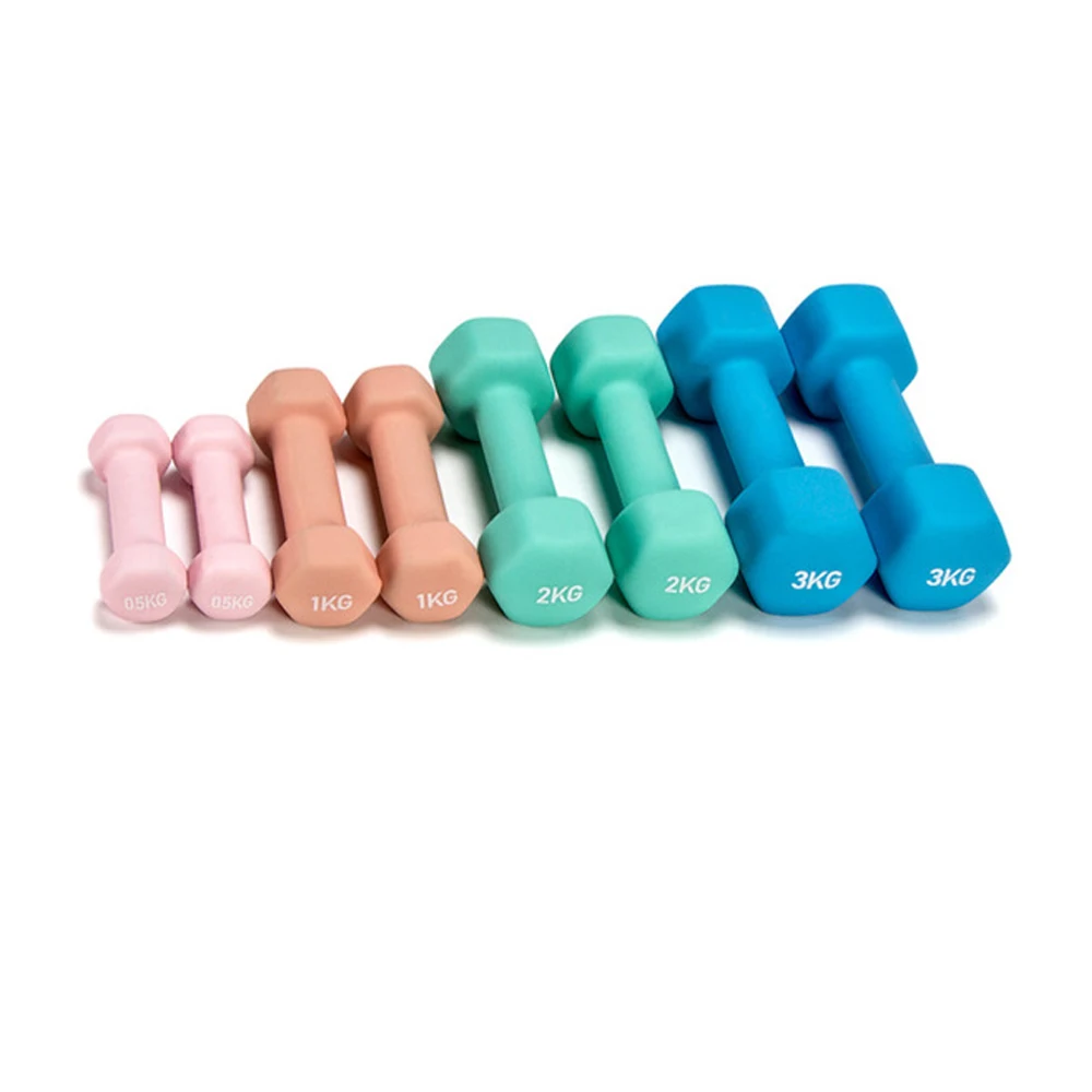 

China Hot sale Gym exercise Rubber Coated Dumbbell 3kg 5kg 7kg Weight cast iron Hex Dumbbell, Colorful