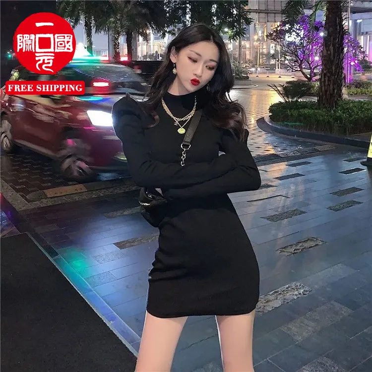 

2021 spring and autumn new black dress sexy slim skirt girls' dresses