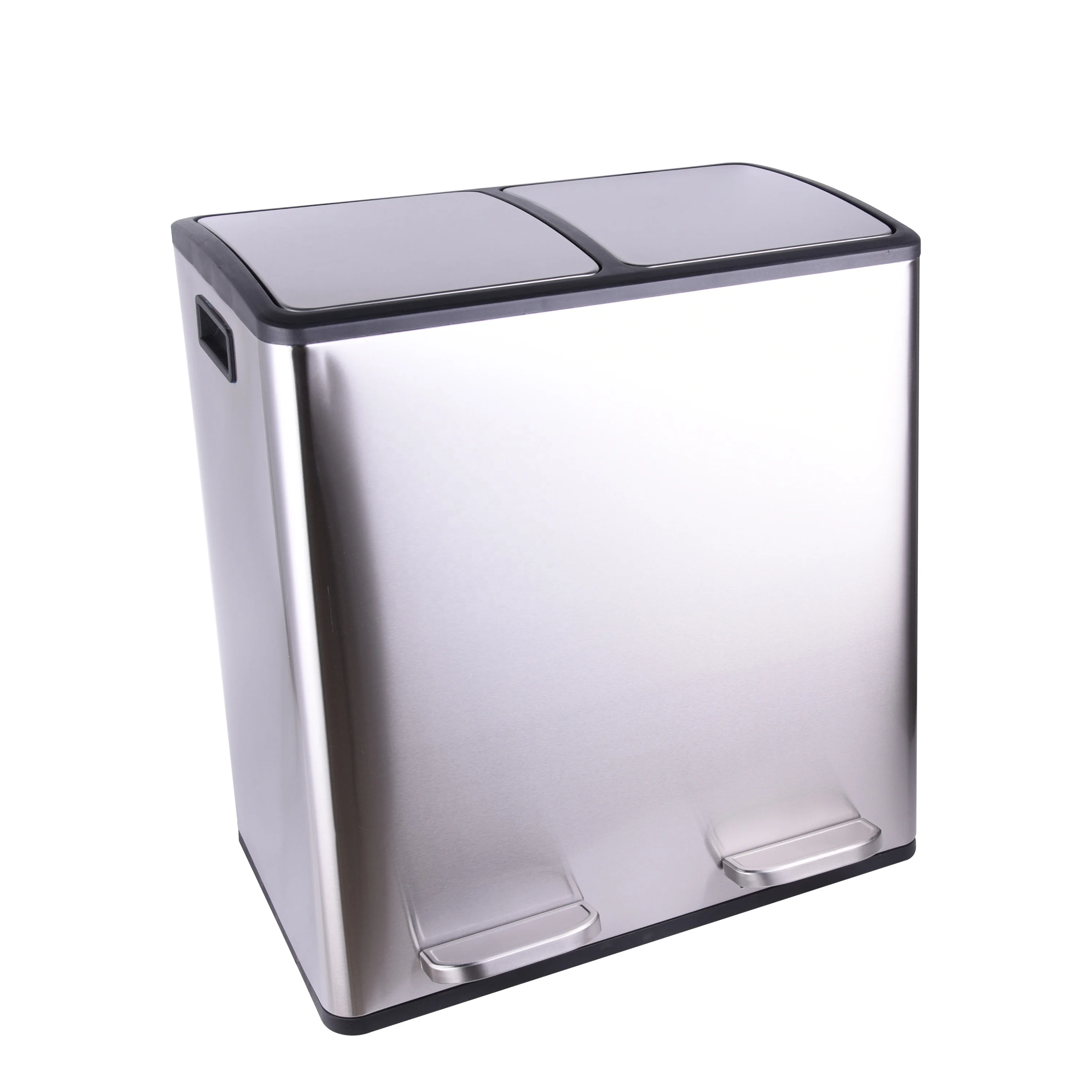 
industrial foot pedal recyclable 60L foldable trash bin Square Stainless Steel double compartment pedal cabinet waste bin trash 