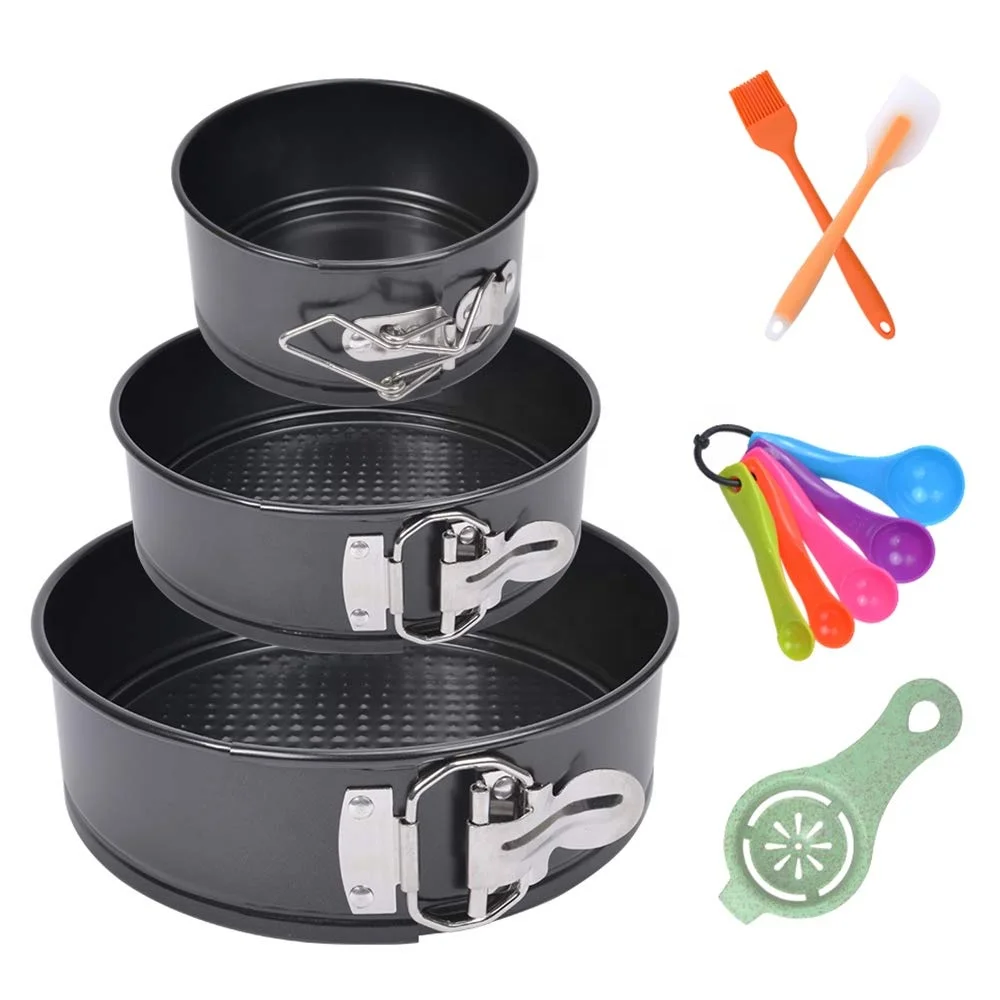 

Non-stick 3PCS Round Shape Carbon Steel Cake Moulds Springform Pan Set Of Cake Pans for Baking with Tools, Black