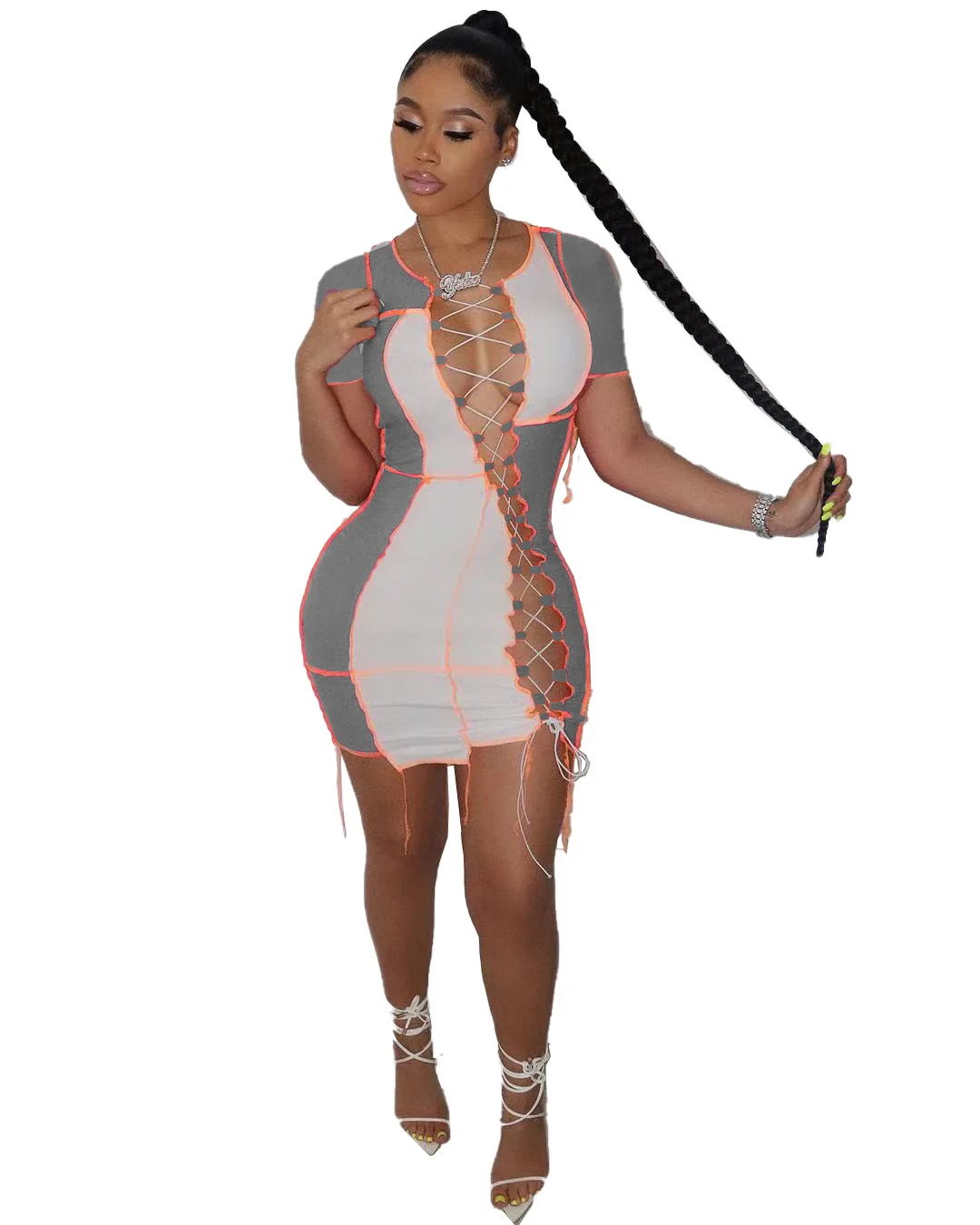 

LY9288 Spring And Summer New Women'S Contrast Color Stitching Hollow Lace Dress, 5 colors