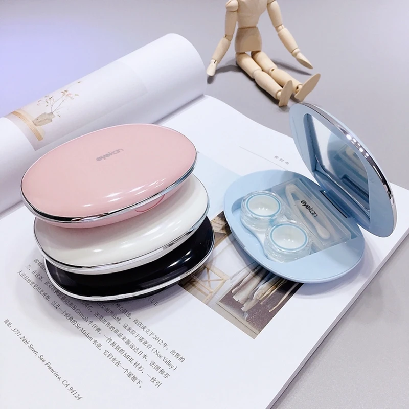 

Ultra-thin Magnetic attraction Round contact lens case with mirror storage box Lens container gift elegant Eye contacts case