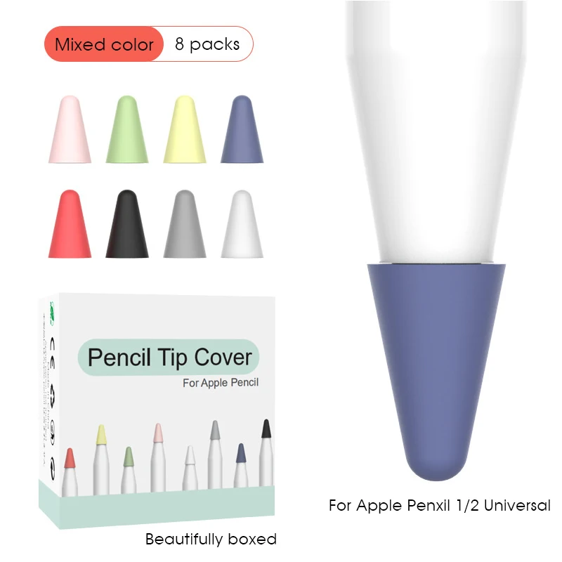 

High quality For Apple Pencil Tip Cover,8 Pack Silicone Pencil Nib Cover Protector For Apple Pencil 1 2, White,black,red,blue,pink,gray,green,yellow