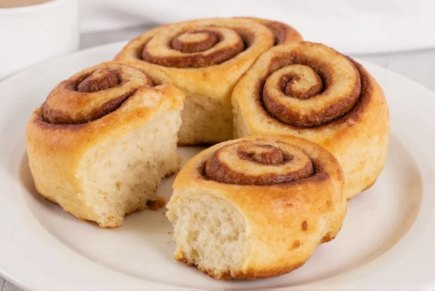 Close-up of perfectly sliced King Arthur cinnamon roll showing spiral layers, even cinnamon distribution, and moist crumb structure