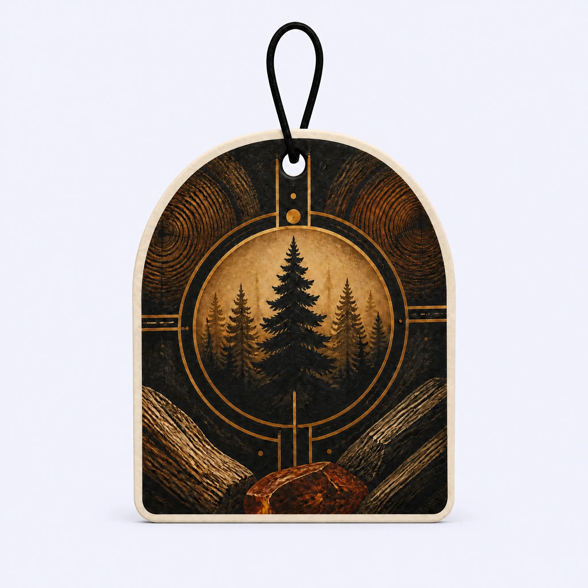 Custom Alpine Pine Forest and Cedarwood Car Air Freshener Front View with Arched Frame