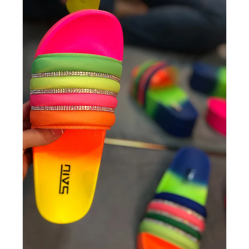 

Latest ladies sandals designs rainbow platform slippers for women and ladies