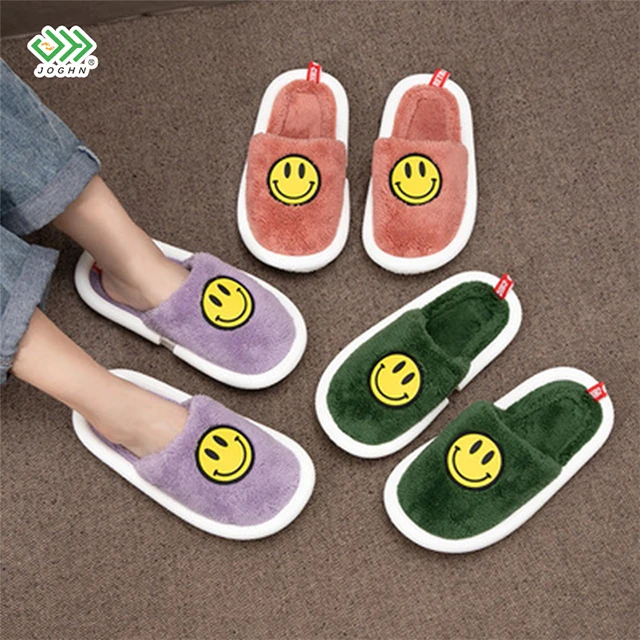 

New style cotton slippers women's home thick-soled autumn and winter indoor couple plush smiley slippers