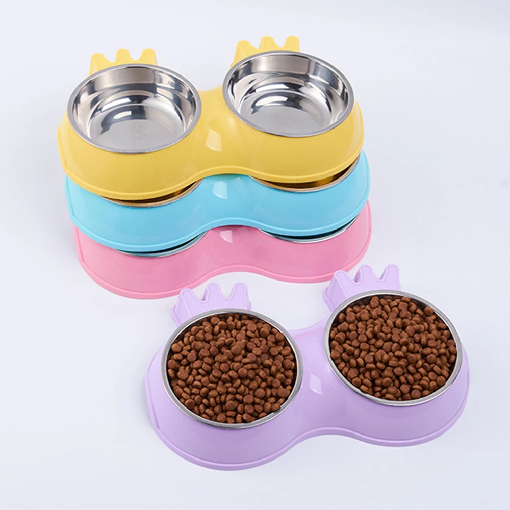 

Double Stainless Steel Dog Bowl Pet Cat Feeder Water Food Dog Bowl, Purple blue pink yellow