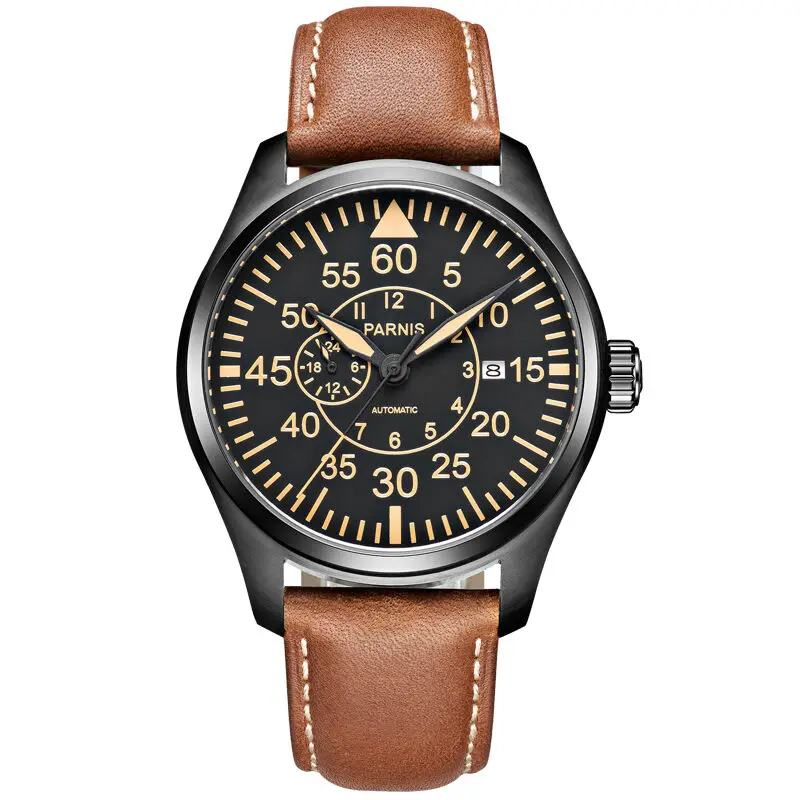 

Top Selling Parnis Men Military Pilot Chronograph Wristwatch Self Winding Automatic Mechanical Waterproof Watch