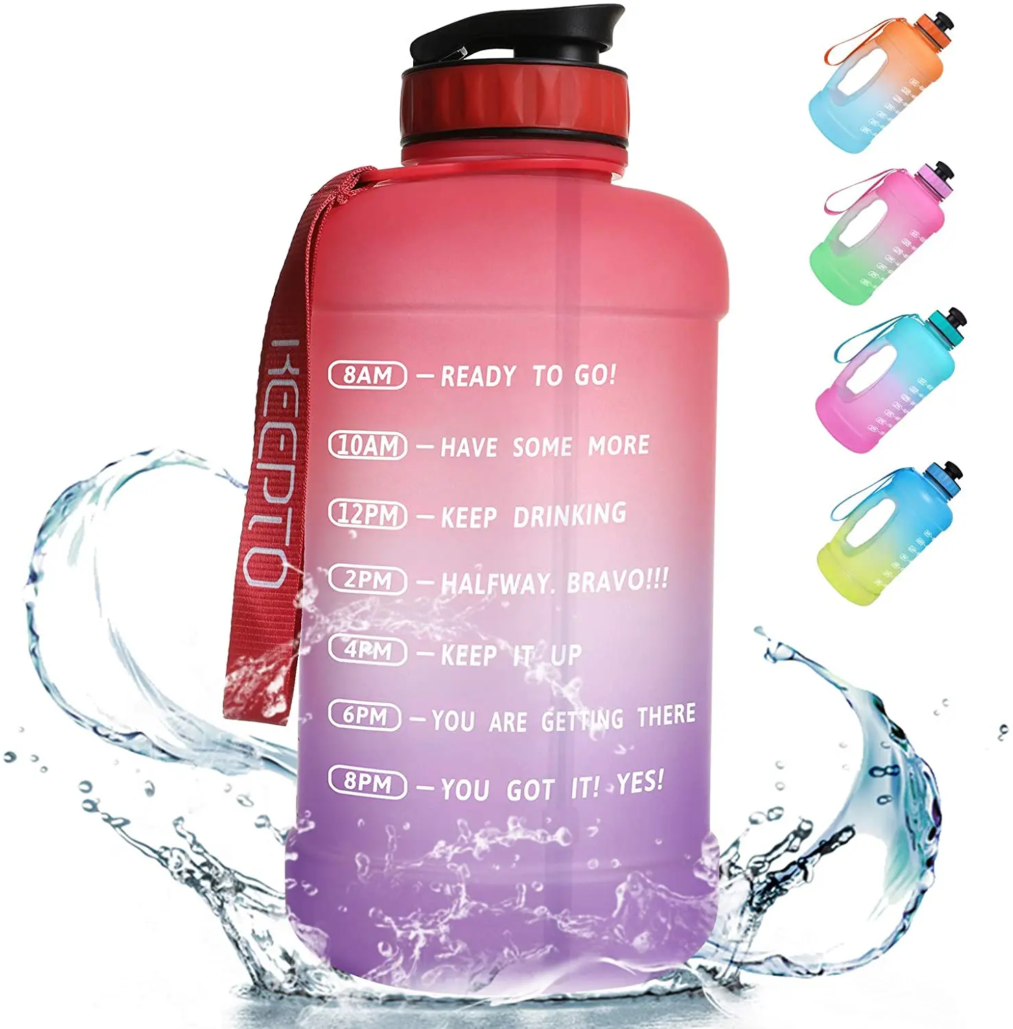 

Half Gallon/64oz Leakproof BPA Free Water Bottle with Motivational Time Marker for Fitness and Outdoor Sports, Purple,green ,pink,blue,brown