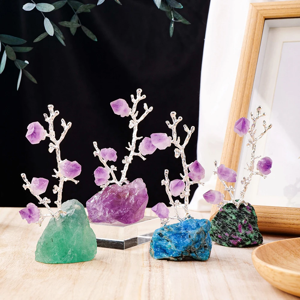 

Wholesale natural crystal rough stone healing amethyst teeth plum tree healing ornament