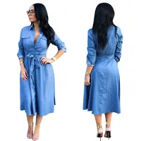 

91027-MX94 casual ladies long sleeve denim dresses sehe fashion