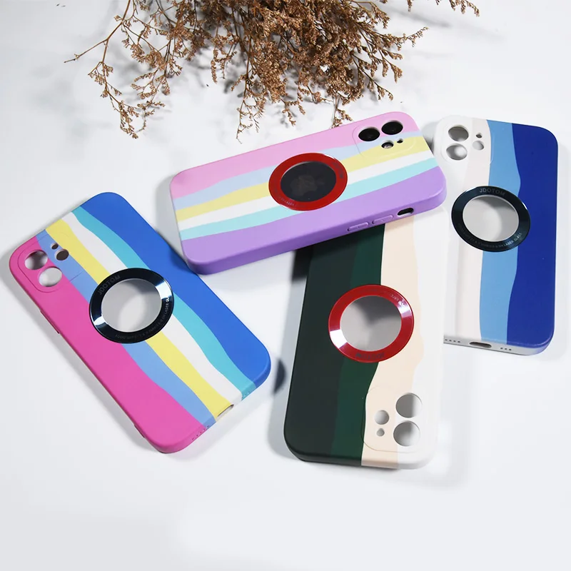 

Rainbow Color Shockproof Soft TPU PC Phone Case with Lens Camera Protection Cover For IPhone 12/13 Pro/Mini/Pro Max, 4 colors