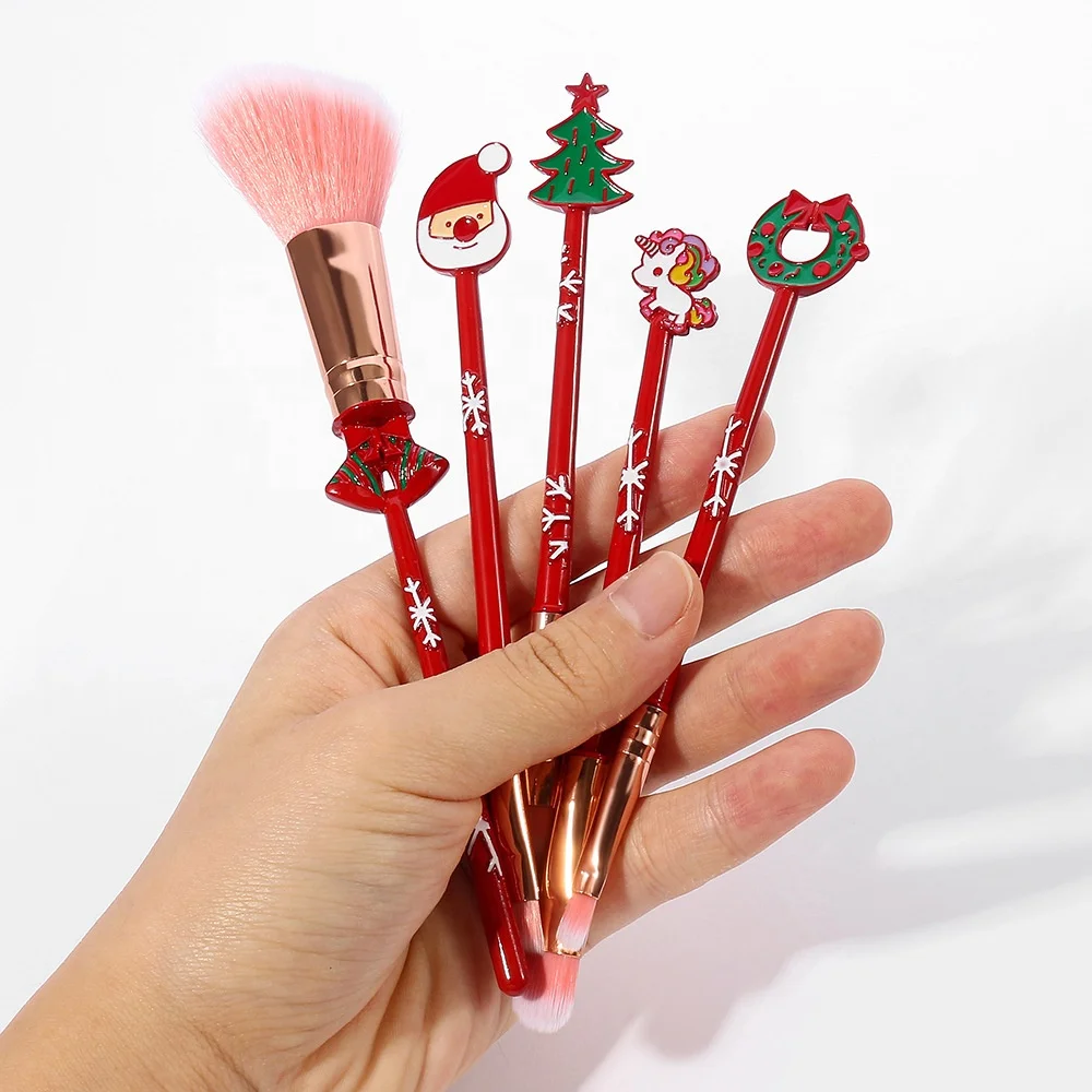 

5pcs Set Christmas Makeup Brush Set Personalize Cosmetic Powder Foundation Eyeshadow Brush Christmas Gift