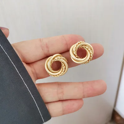 

Korean Style Gold Plated Matte Texture Winding Twist Earrings For Holiday Gift, Pciture shows