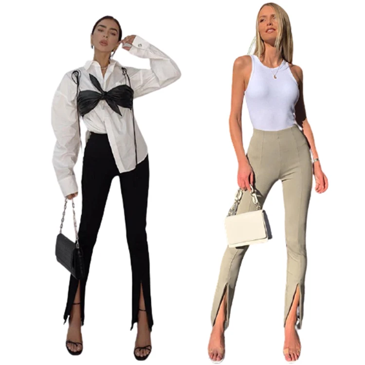 Best Design 2021 Hot Onsale Solid Color Long Fashion Zipper Bottom Women Clothing Lady Pants Women Casual Trousers