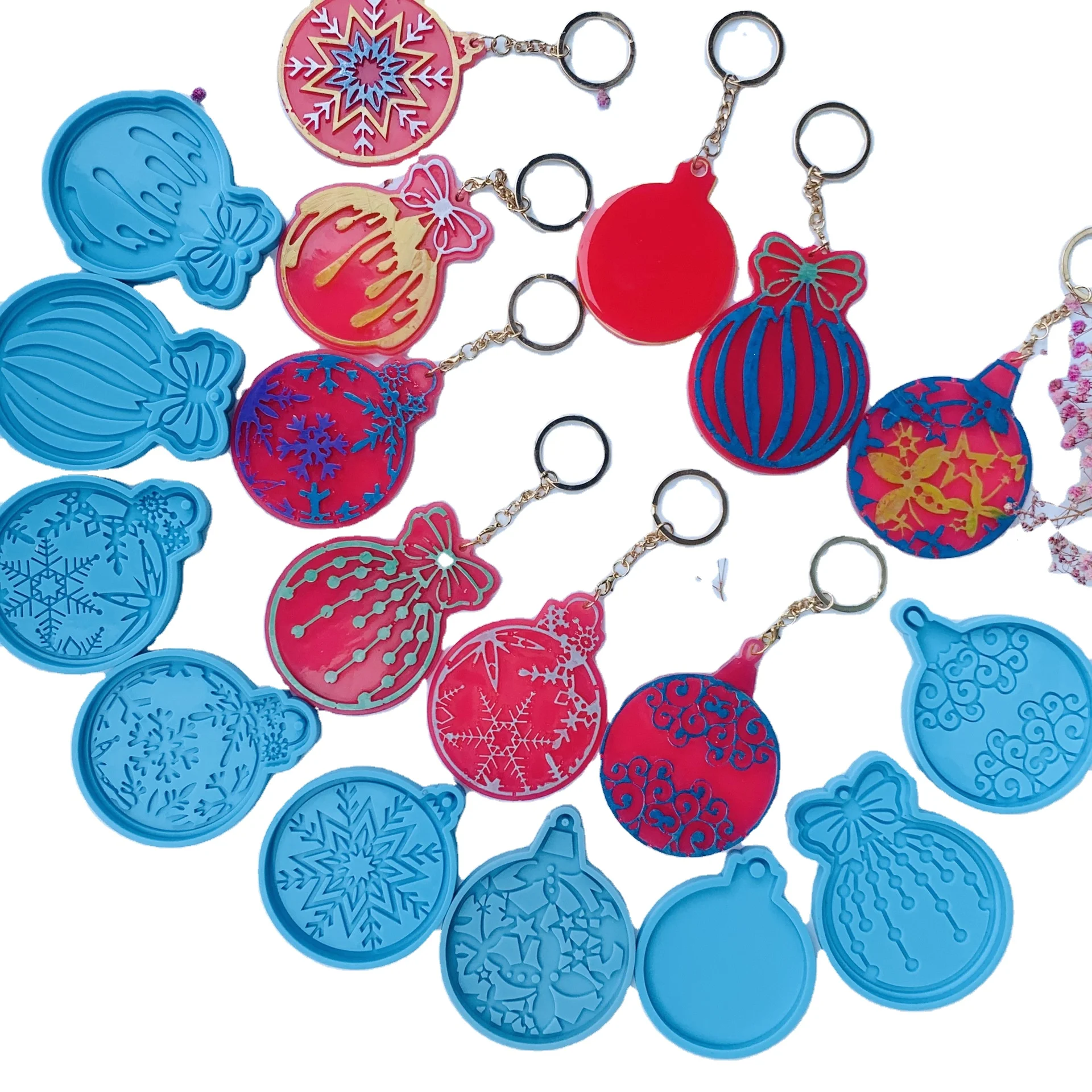 

0363 Christmas series theme round epoxy DIY pendant keychain pendant resin silicone mold, Blue
