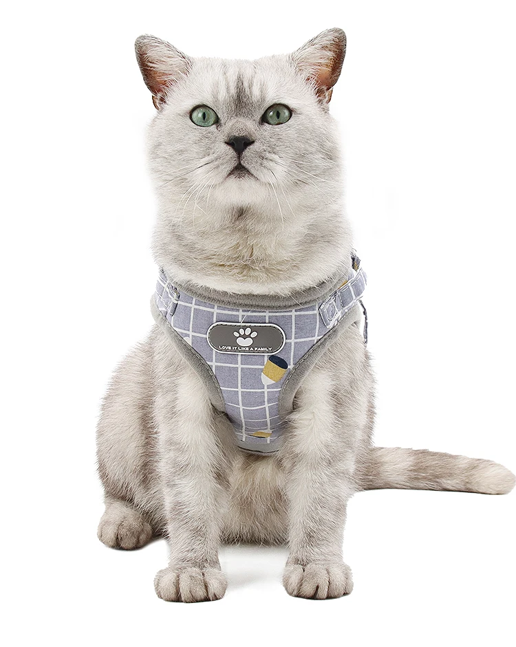 

Cat Harness Leash Step In Safety Walking Cotton Fabric Padded Grid Cloth Puppy Dog Cat Harness Vest, 6 colors for option