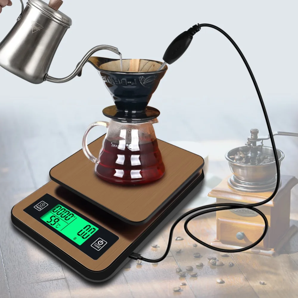 

Multifunctional Hand Coffee Scale with Timer Temperature Probe Digital Kitchen Scale LCD Electronic Scale 3000g/0.1g