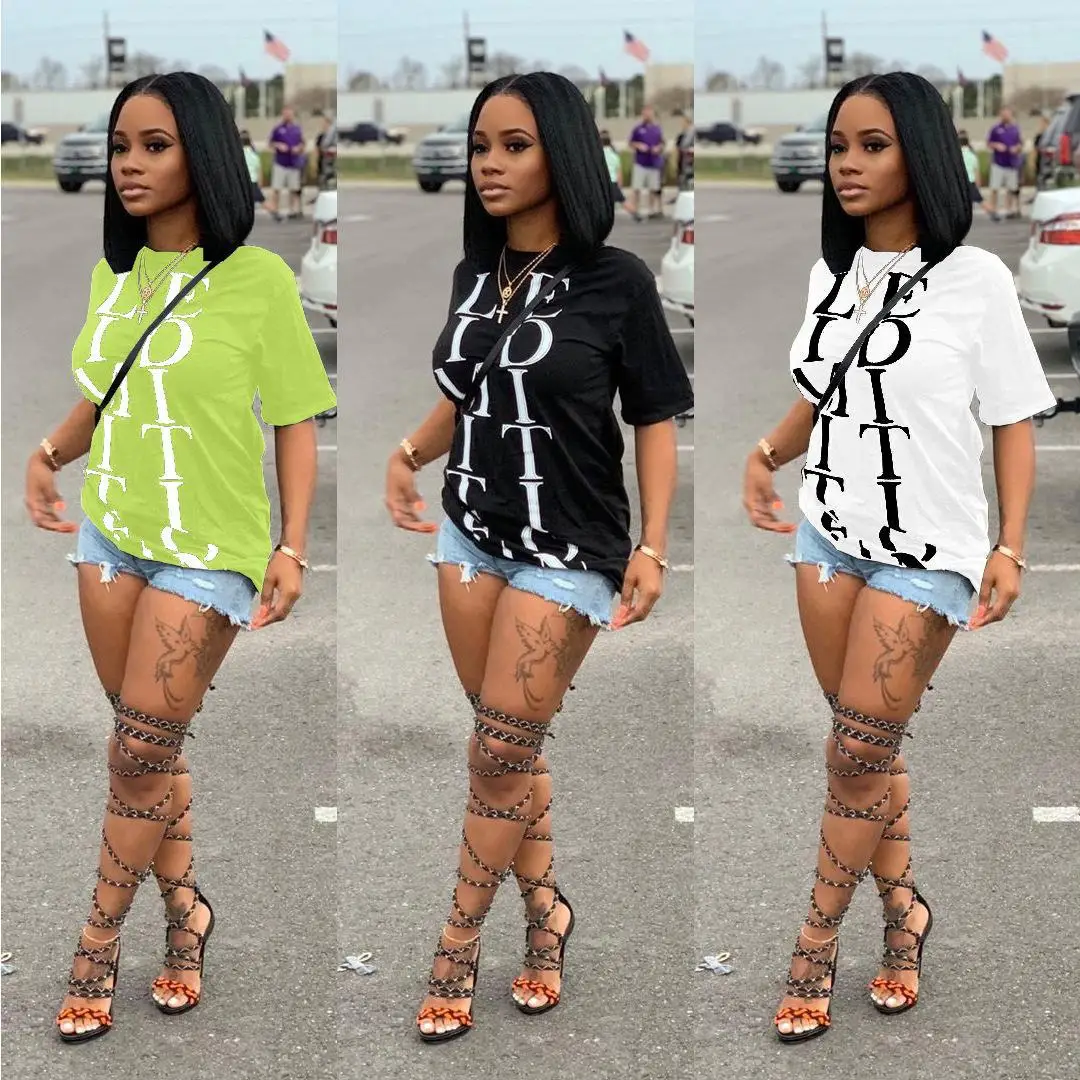 

Hot Selling Women Causal Short Sleeve Letter Printed T Shirt, 3colors