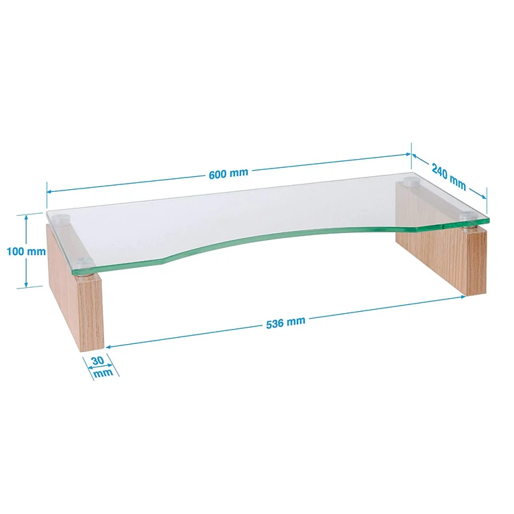 
Living Room Office Oak and Tempered Glass Monitor Riser Stand 
