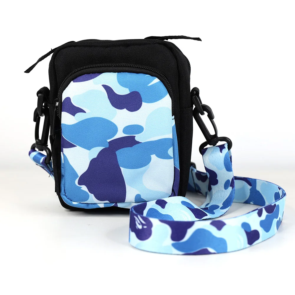 

Camouflage 2 sides bag 2 straps canvas oxford cell phone wallet pack crossbody shoulder bag, Pink, green, blue