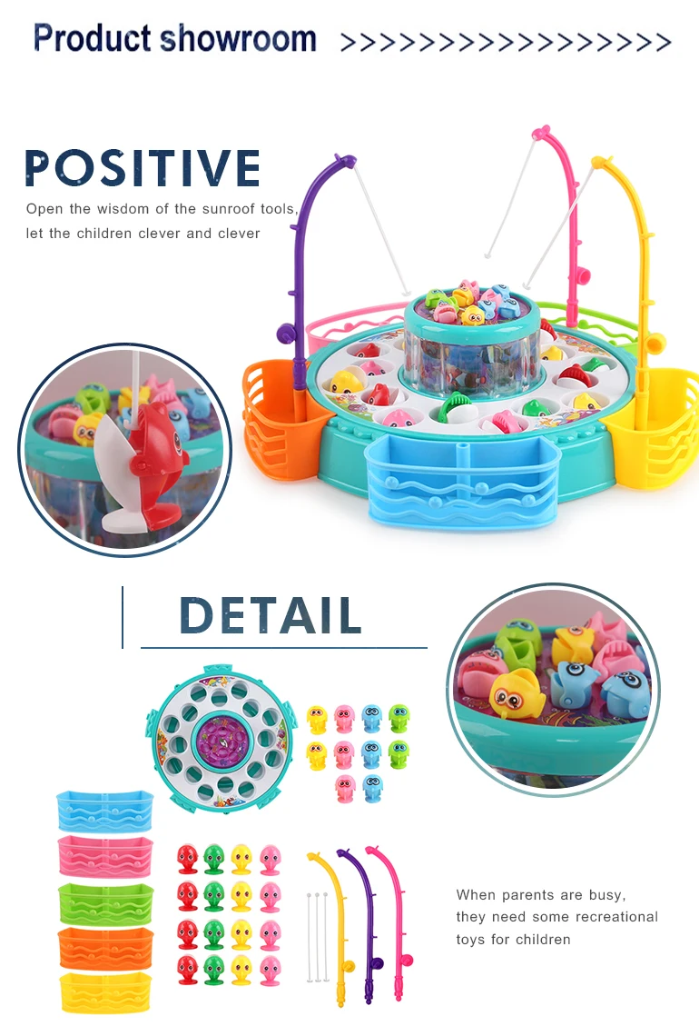 Kids pretend play plastic summer electric spin battery musical fishing set toys
