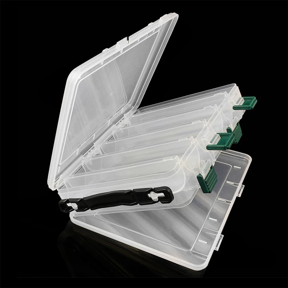 

Tackle Box Double Sided Plastic Fishing Storage Box Lure Boxes with 10/14 Compartments for Fishing Accessories Kit, Transparent