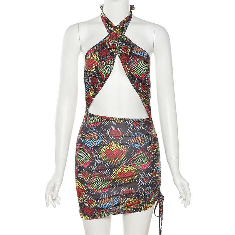 

Summer Dress Women Sleeveless Cut Out Halter Skirt Bodycon Mini Night Party Dress Women Off Shoulder Backless Sexy Prom Dresses, Black/purple/pink/red/blue