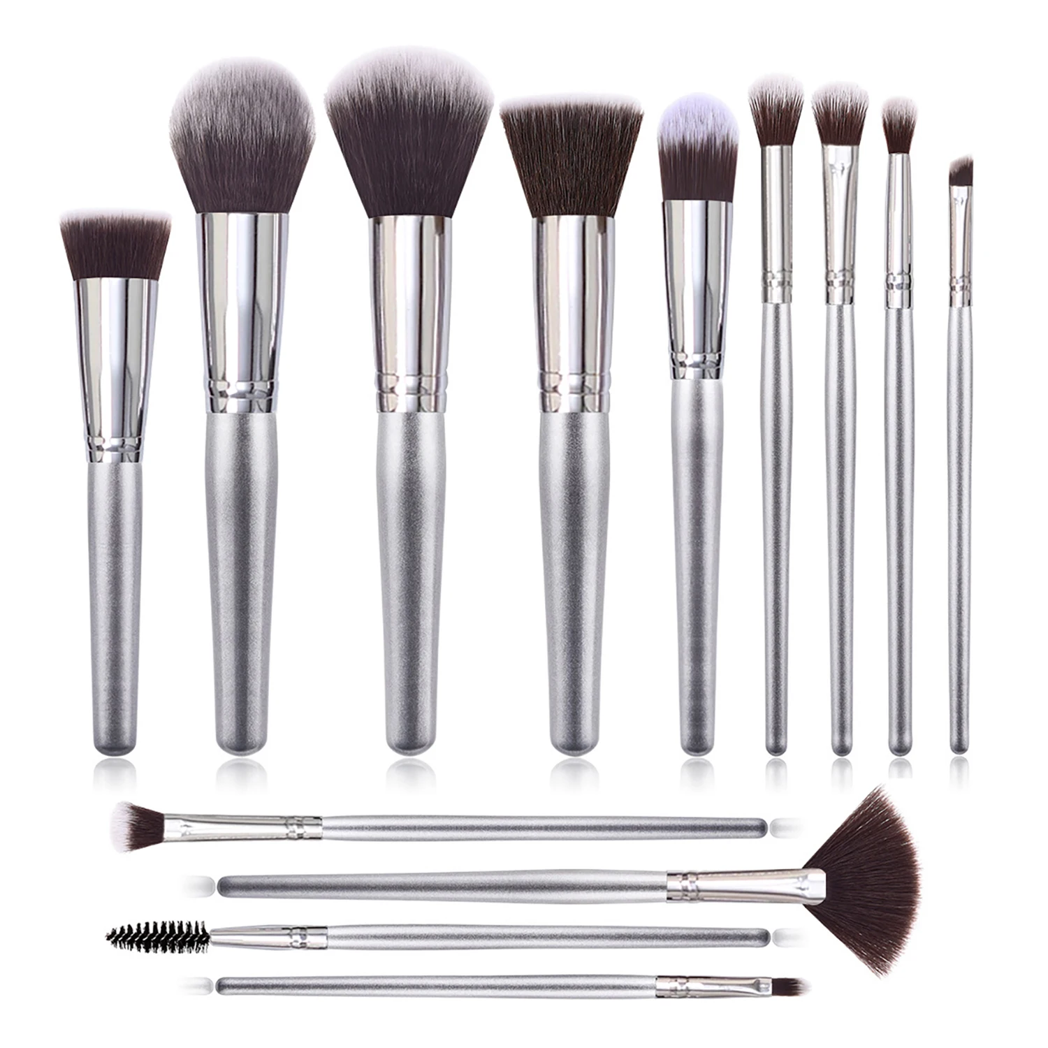 

BUE Free Sample 13 Pcs Shiny silver Makeup Brush Set Professional Foundation Blending Blush Face Liquid Powder make up brush set, Free cruelty hair makeup brush