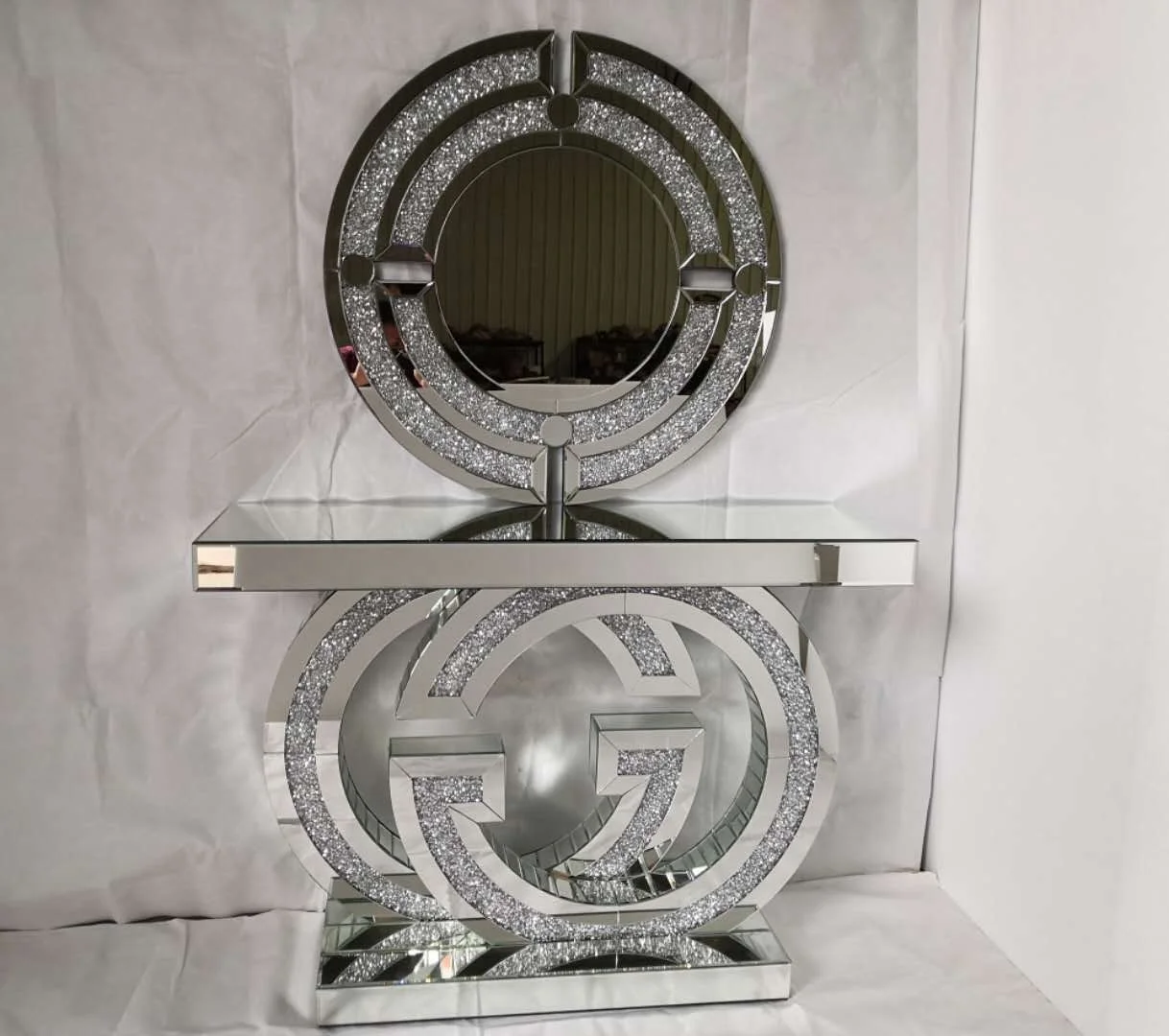 Guanding Hot Sale Modern Luxury Cc Gg Crushed Diamond Mirrored Console