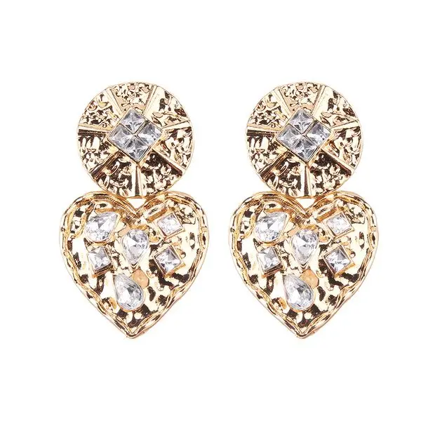 

Korean Geometric Earrings Fashion Exaggerate Love Heart Shape Earrings New Temperament Pendant Diamond Earrings Women