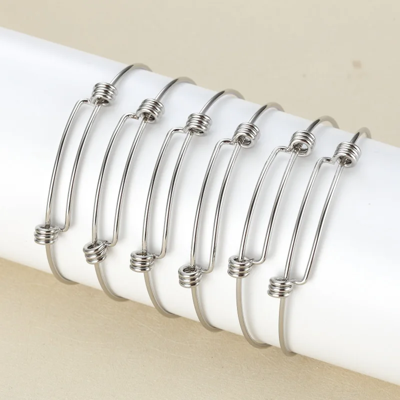 

Wholesale DIY Stainless Steel Adjustable Charm Bracelet High Quality Expandable Wire Bangle Bracelet