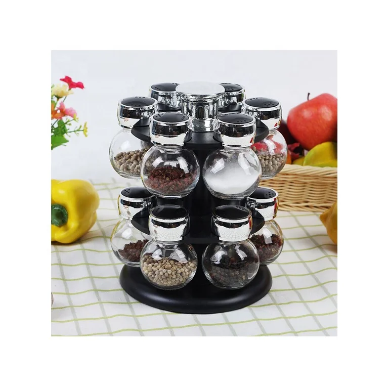 

Kitchen storage supplier 12 pcs glass spice jar set spice jar set spice jar rack set