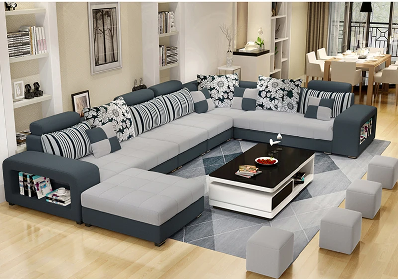 Modern Style Fabric Sectional Sofa Cum Bed Couch Living Room Sofas Set ...