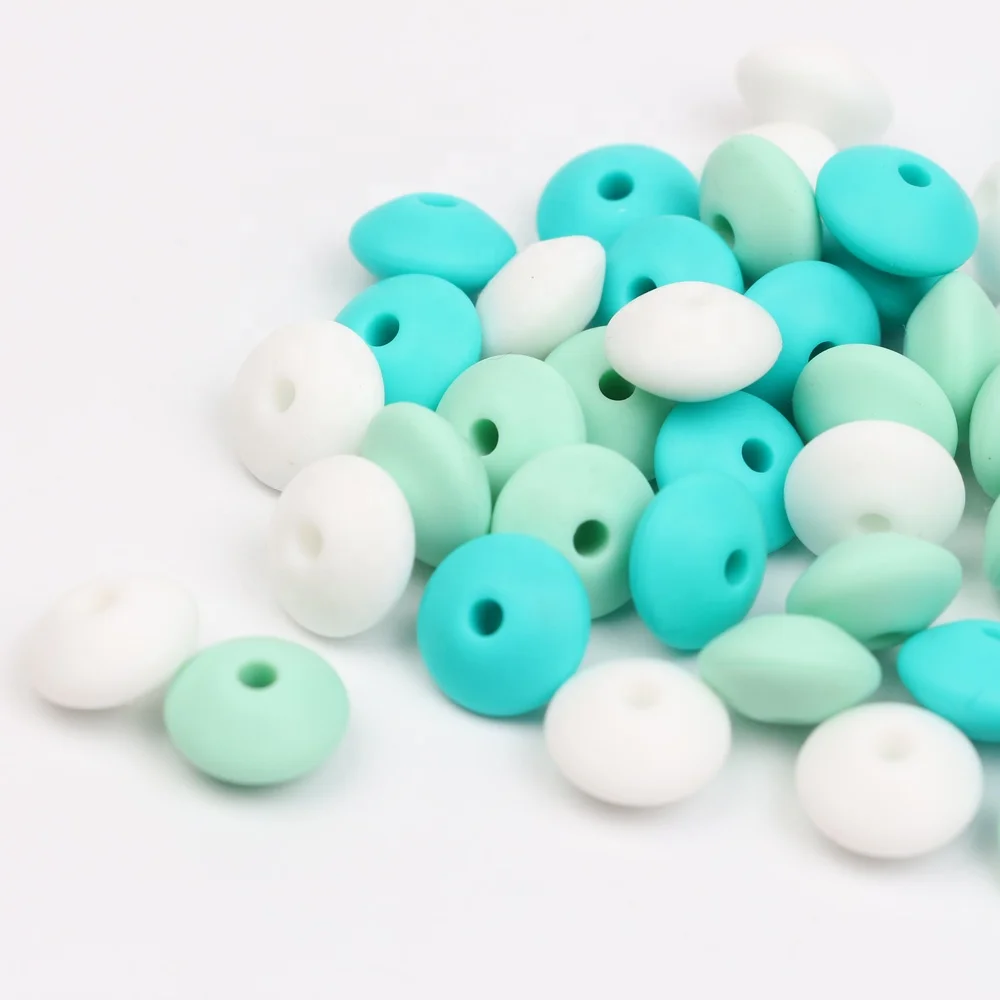 

Baby Lentils Beads Silicone Teething Beads Abacus Lentils 12mm Baby Teether Pacifier Chain Beads, Pink , blue , grey ,mint