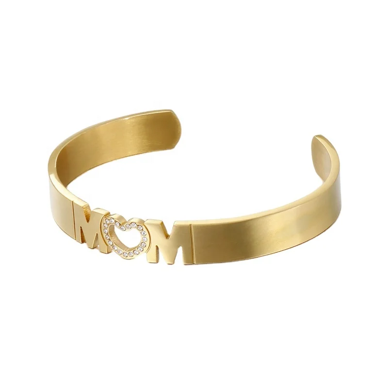 

Hot Sale Letter Stainless Steel Open Cuff Bangle with Heart Design for Mother Gift, Customized color