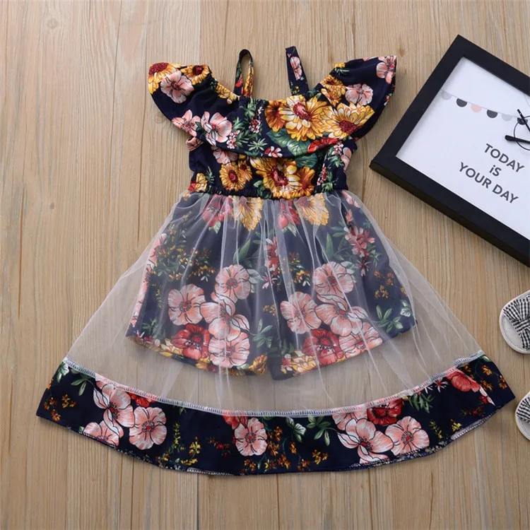 2020 summer flower kid girls dress off shoulder party girls dresses