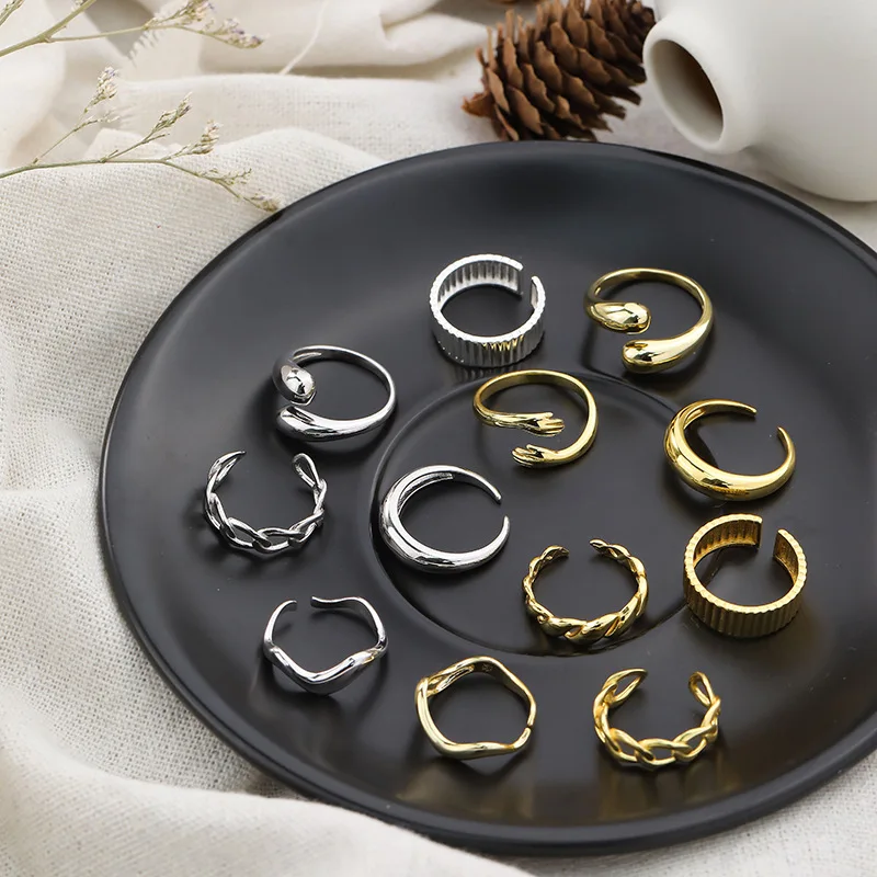 European and American Hot Sale Fine Jewelry 925 Sterling Silver Plain Ring Elegant Retro Layered Wear Adjustable Rings Jewelry