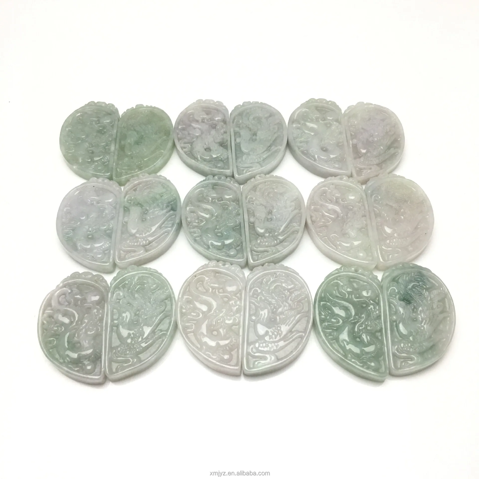 

Certified Grade A Burmese Jadeite Bean Green Seed Dragon And Phoenix Pair Jade Pendant Jade Brand Handicraft Factory Wholesale