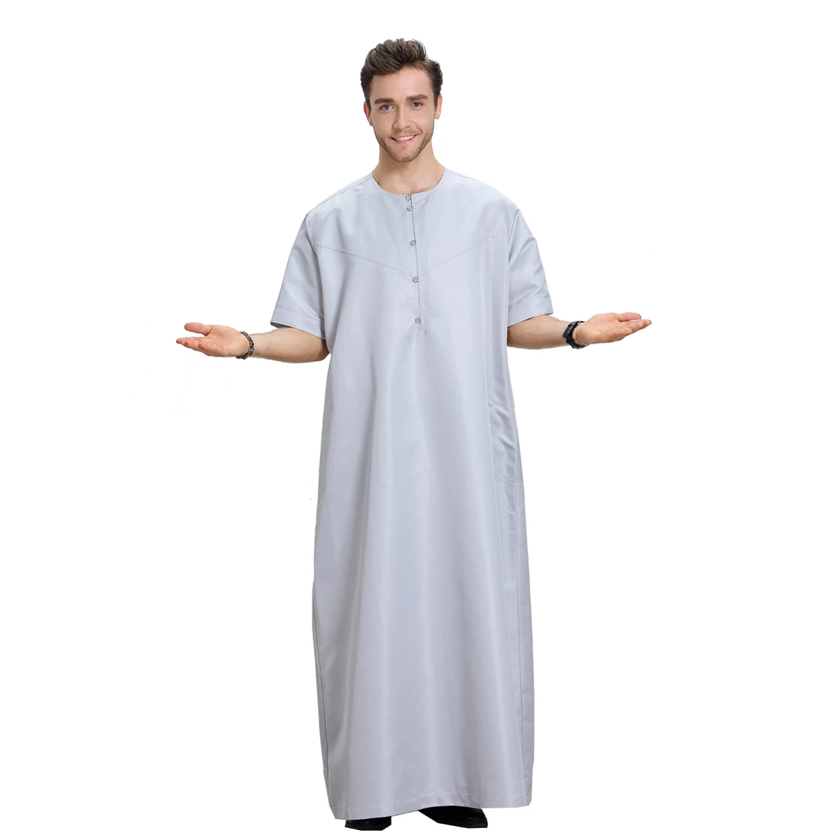 

Top Quality Short Sleeve Muslim Arab Turkish Kaftan Robe Islamic Clothing Men's Thobe Solid Color Gown Men Designers Robes