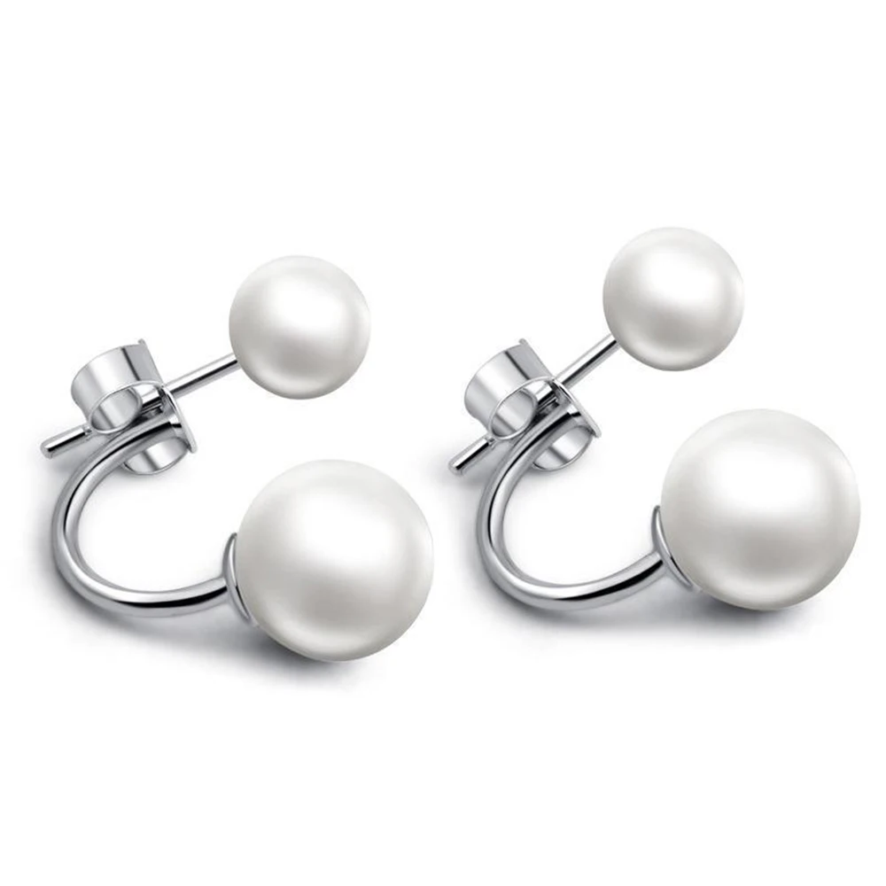 

Luxury Double Sided Wearing Round Pearl Beads Small Stud Pearl Earrings For Women