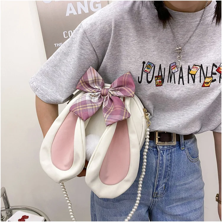 

Japanese Cute Rabbit Bowknot Canvas One-shoulder Vitality Girl Women Messenger Bag Small Round Bags, Pink;white;blue