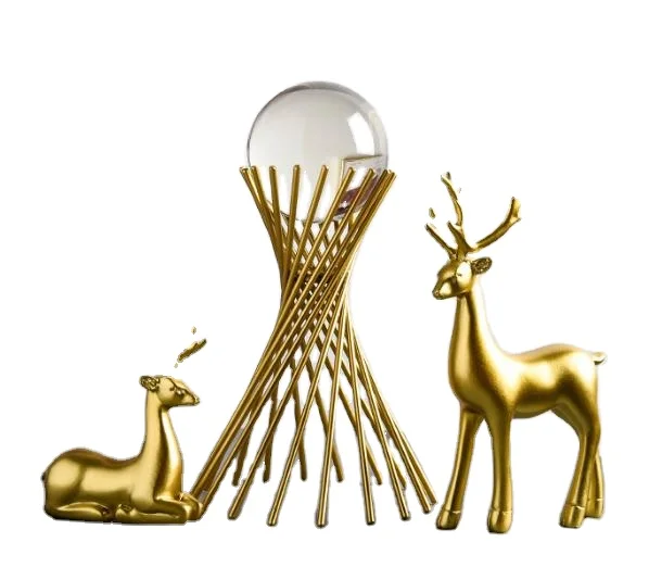 

Modern Plated Iron Bed Table Nordic Gold Flamingo Ostrich Luxury Golden deer Big Crystal ball Decors Modern Metal Home Decor