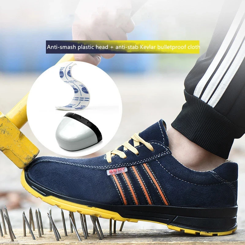 

Men Safety Shoes Steel Toe Steel Mid-plate Anti-slip Anti-smashing Work Women Mesh Breathable Construction Safety Sneakers, Blue