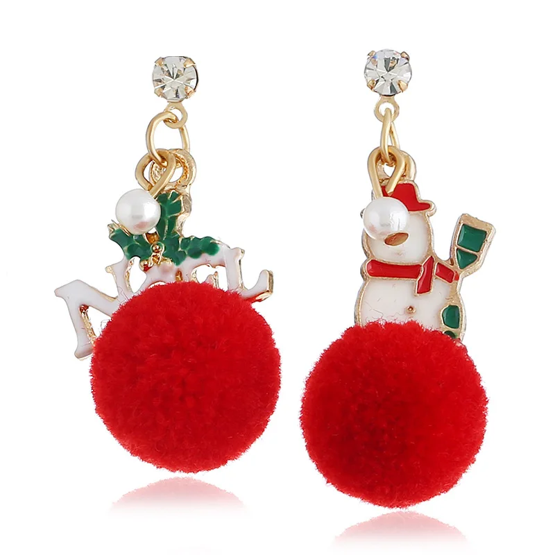 

Merry Christmas Earrings Cute Santa Claus Red Ball Earrings Snowman Lovely Christmas Jewelry Pom Pom Christmas Earrings