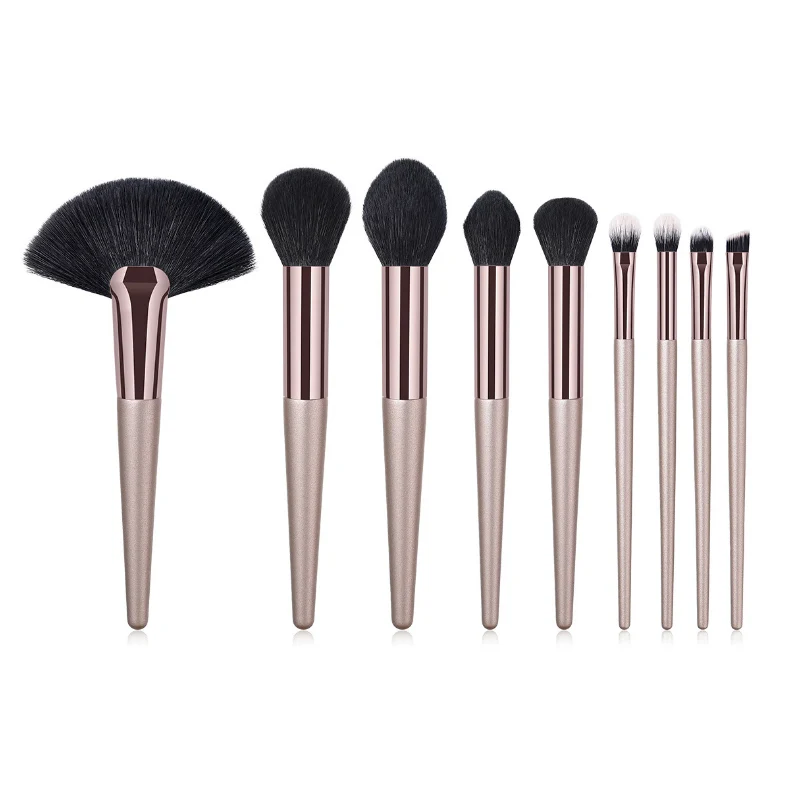 

9pcs makeup brushes makeup tools powder paint fan-shaped eye shadow brush champagne gold handle black hair brush set, Customized color accepted