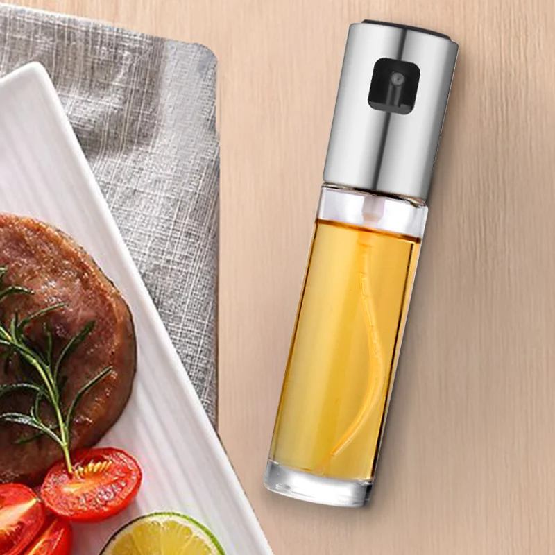 

Food Grade Clear Glass Salad BBq Olive Oil Spray Bottle Cooking Wine Soy Sauce Sprayer For Kitchen Cook, Silver,rose gold,gold