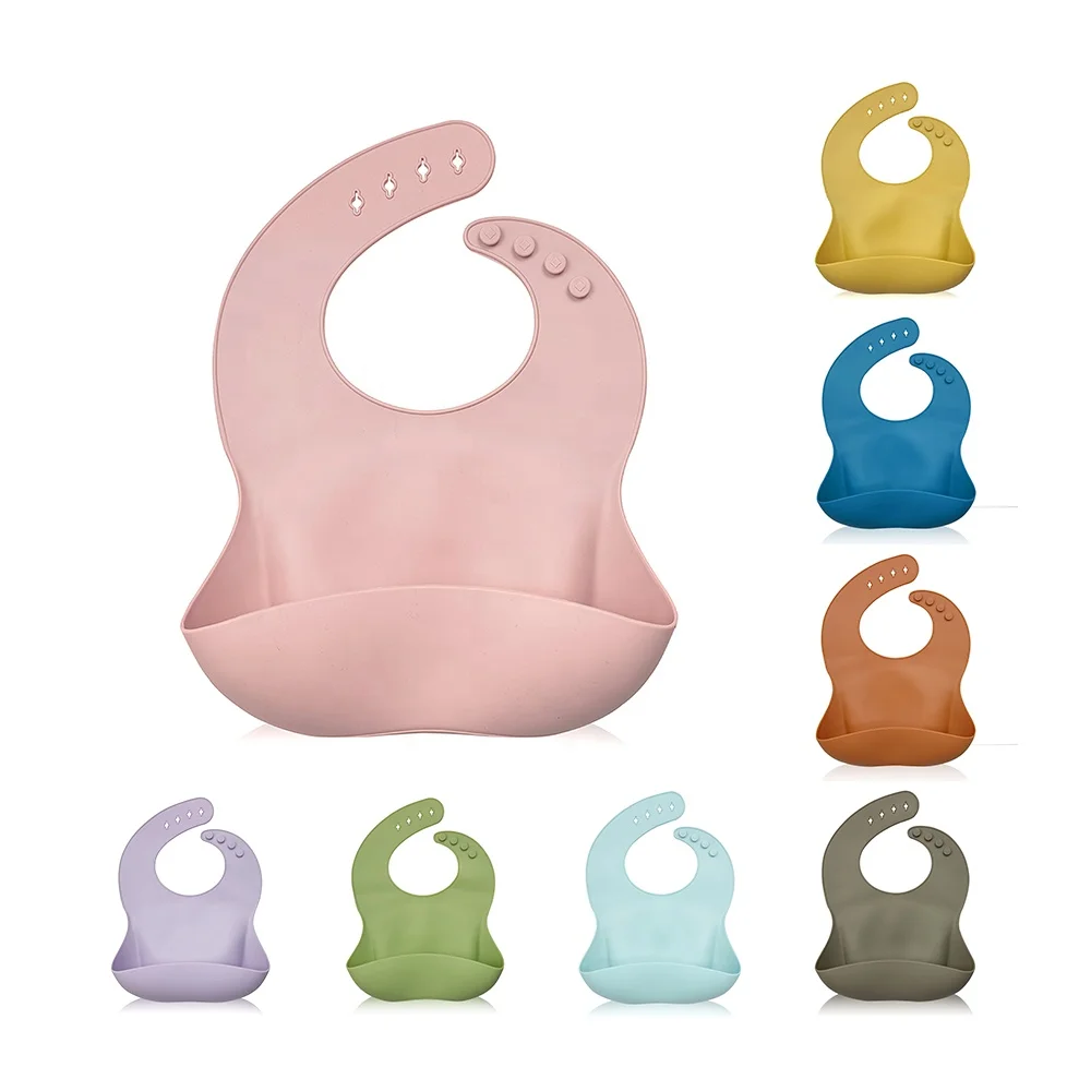 

OEM&ODM Factory BPA Free Waterproof Silicone Baby Bib With with Food Catcher Baby Silicone Bibs Wholesale Feeding Supplie