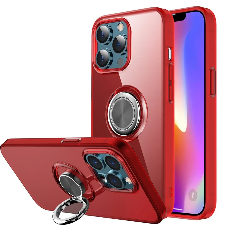 

Magnetic Ring Kickstand Clear Acrylic And Tpu Phone Case With Holder Stand Phone Cover For iphone 13, Multi